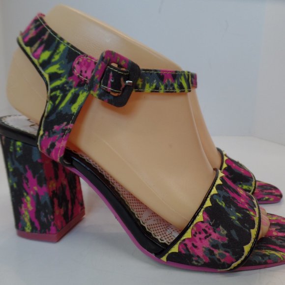 Poetic License Strappy Abstract Multicolor Chunky Heels "Bay Breeze" Sz 8.5 - Picture 1 of 12
